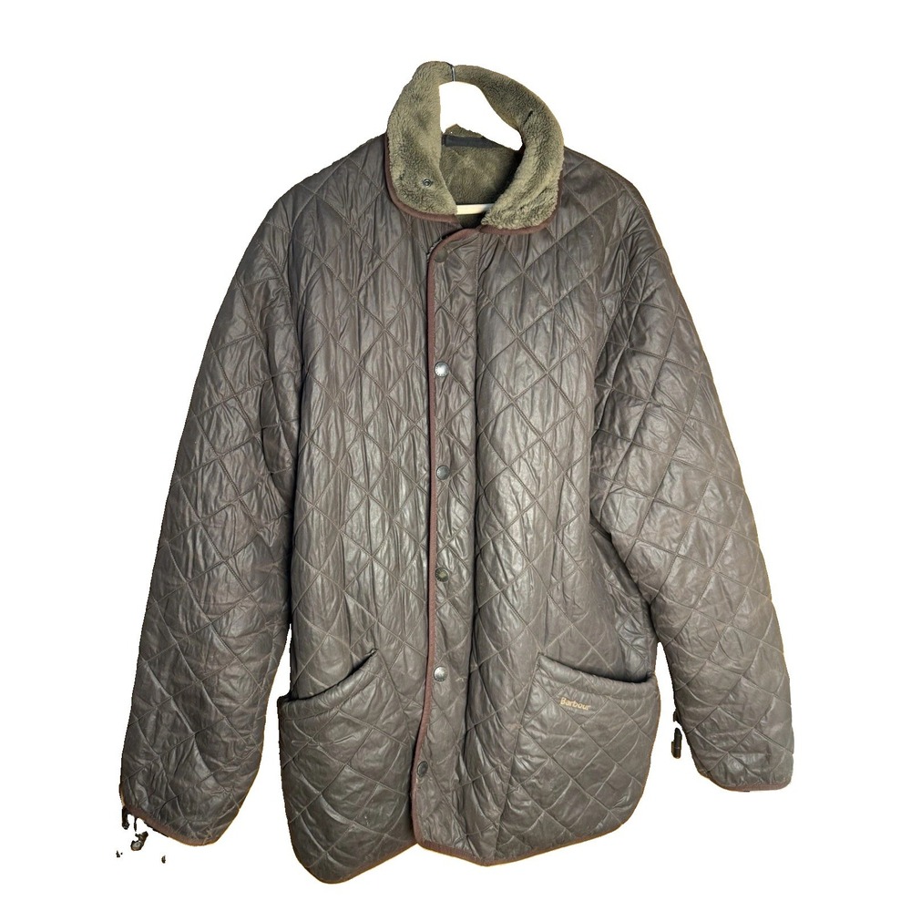 Barbour Brown Duracotton Polarquilt Long Jacket Size XL/XXL  Fleece Lined